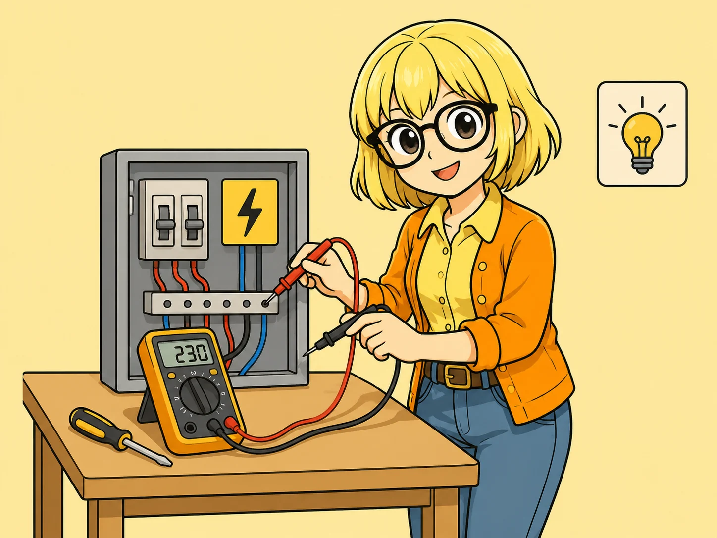 Goldie illustrating this electrical calculator