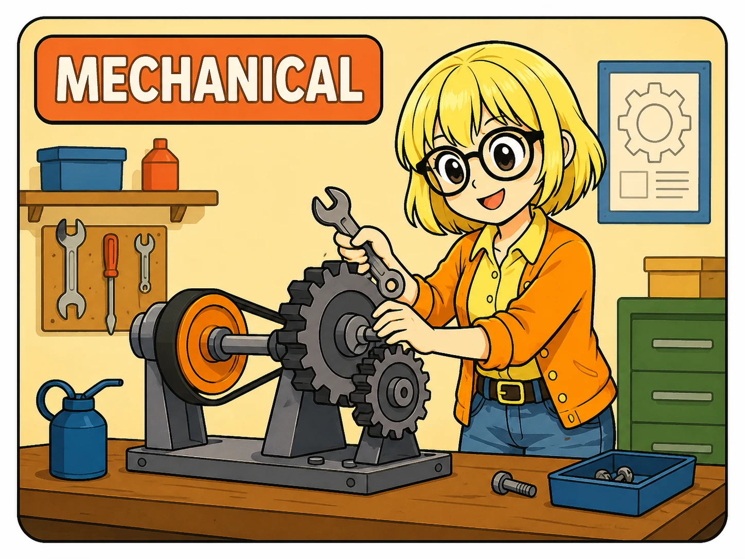 Goldie illustrating this mechanical calculator
