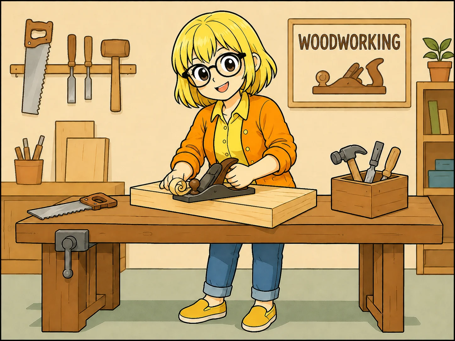Goldie illustrating this woodworking calculator
