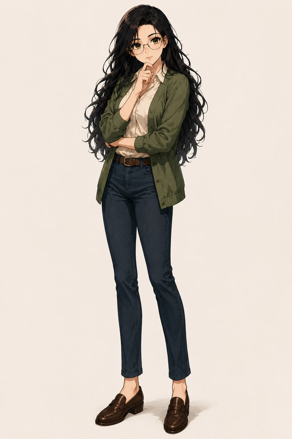 Sage adjusting her glasses