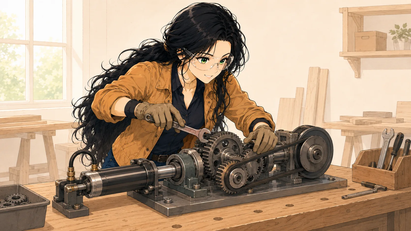 Sage working on mechanical parts and machinery