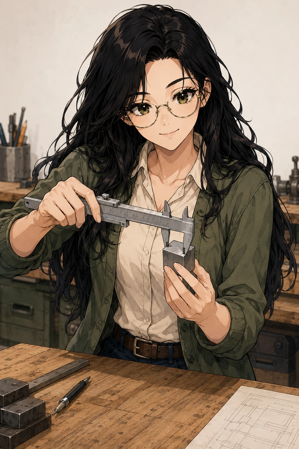 Sage using calipers to compare a precise measurement